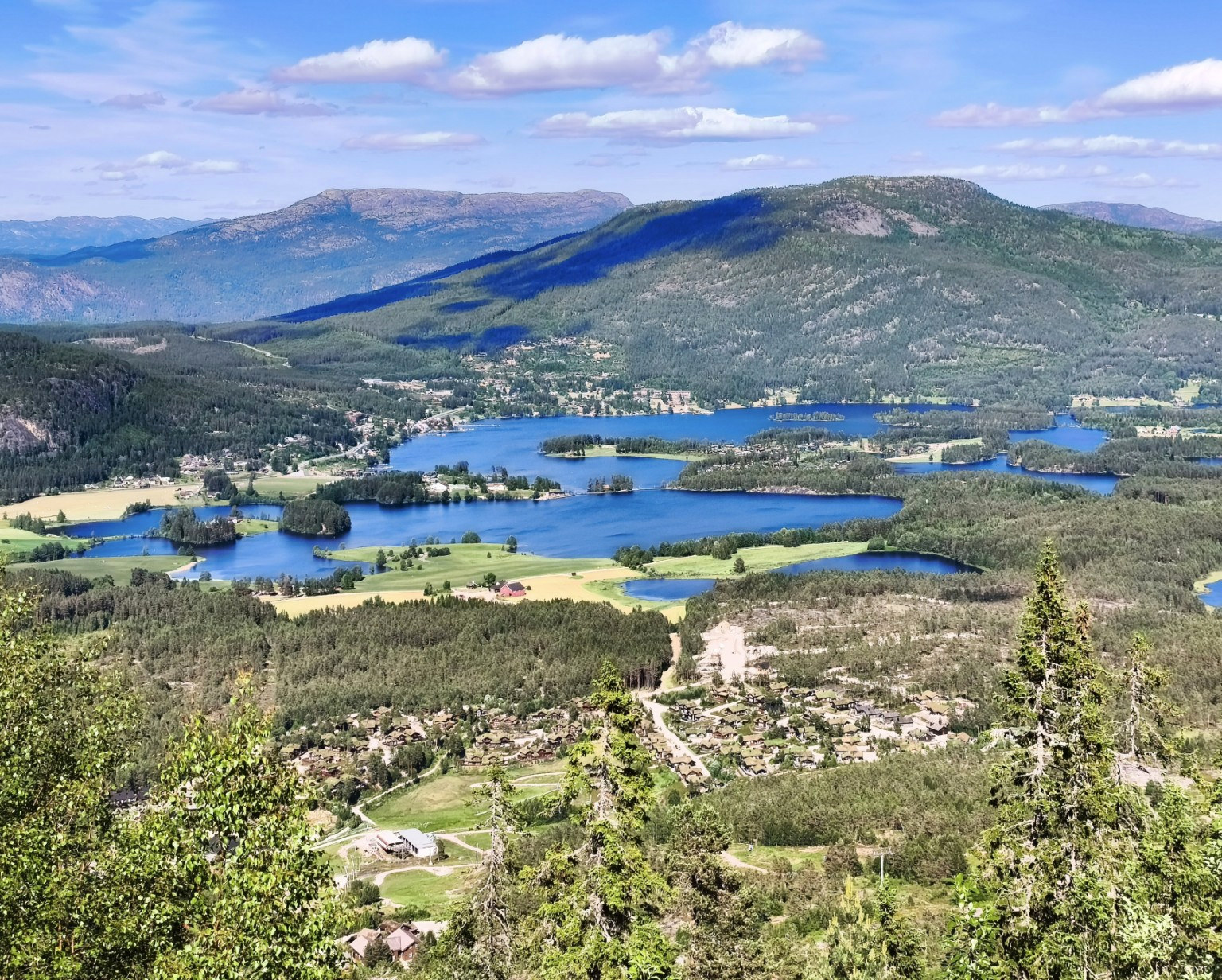 Panoramic view over the lakes and mountains of Vrådal